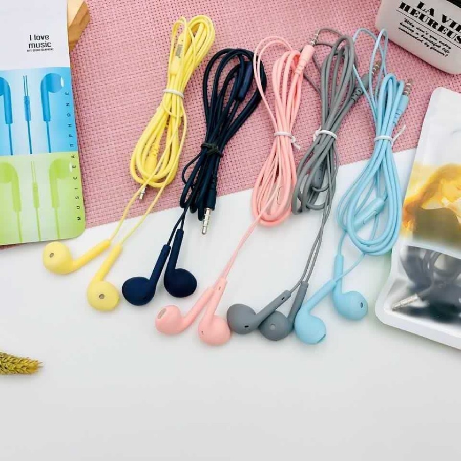 HEADSET MACARON U19 Hifi Stereo Extra Bass Handsfree Matte Colorfull Earphone Jack 3.5mm With Mic