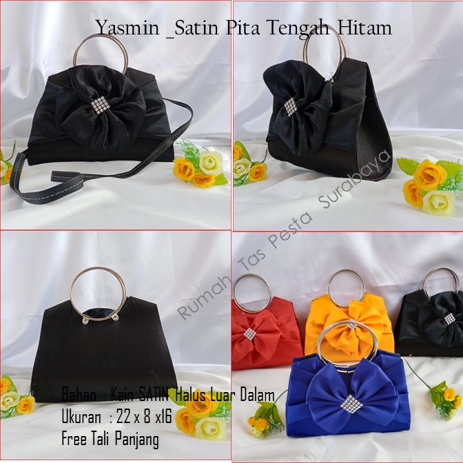 Tas Unik,Tas Elegan,Tas slempang,Yasmin _Satin Pita Tengah Hitam