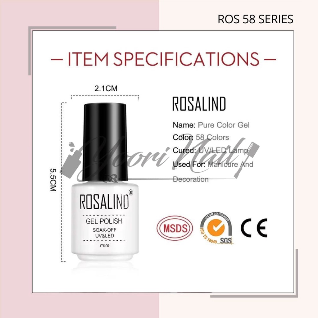 Mini rosalind 58 colors series (no 01-50) gel polish 7ml kutek gel nailart 58 warna pure colors