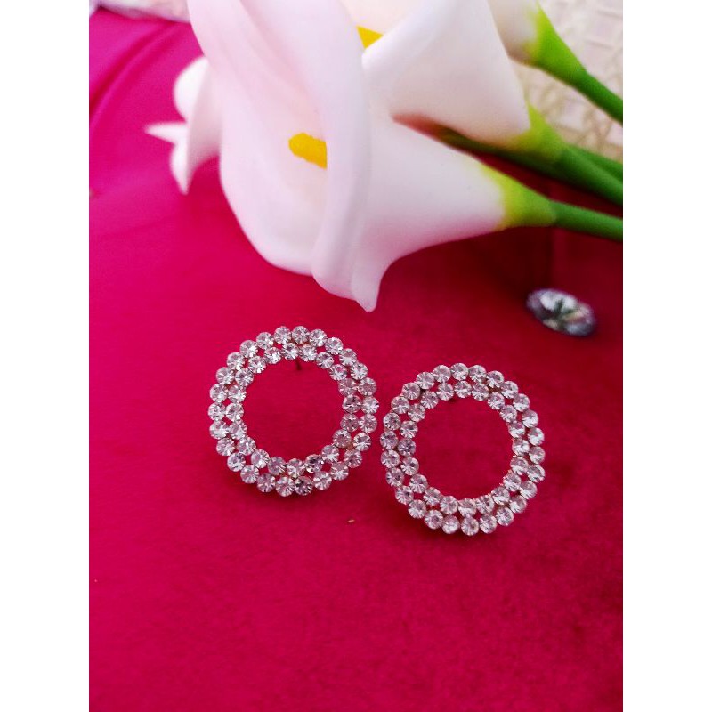 Anting crystal pearl bundar