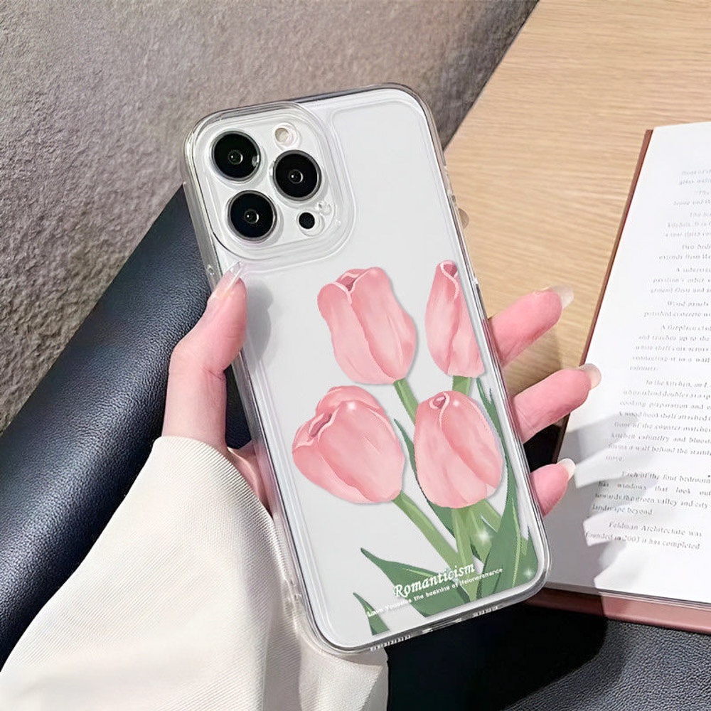 Soft Case Transparan Motif Bunga Tulip Untuk iPhone 13 11 12 Pro Max X XR XS Max 7 8 Plus SE 2020 2022