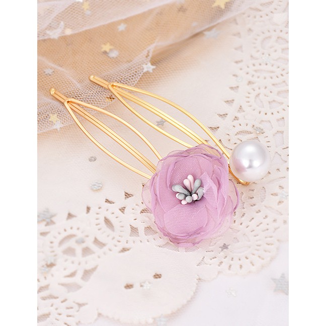 LRC Jepit Rambut Fashion Alloy Lace Pearl Flower Hair Clip F4761X