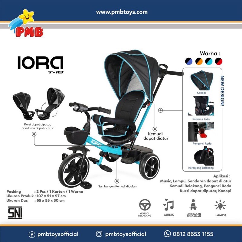 Sepeda Anak Tiga Roda PMB T18 Iora Sepeda Trike Stroller PMB T18 Iora