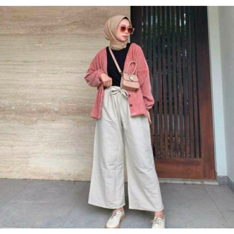 Kulot Linen| Celana wanita Premium |Celana Kulot wanita| Kulot Bahan Linen| Pinggang karet ada tali 