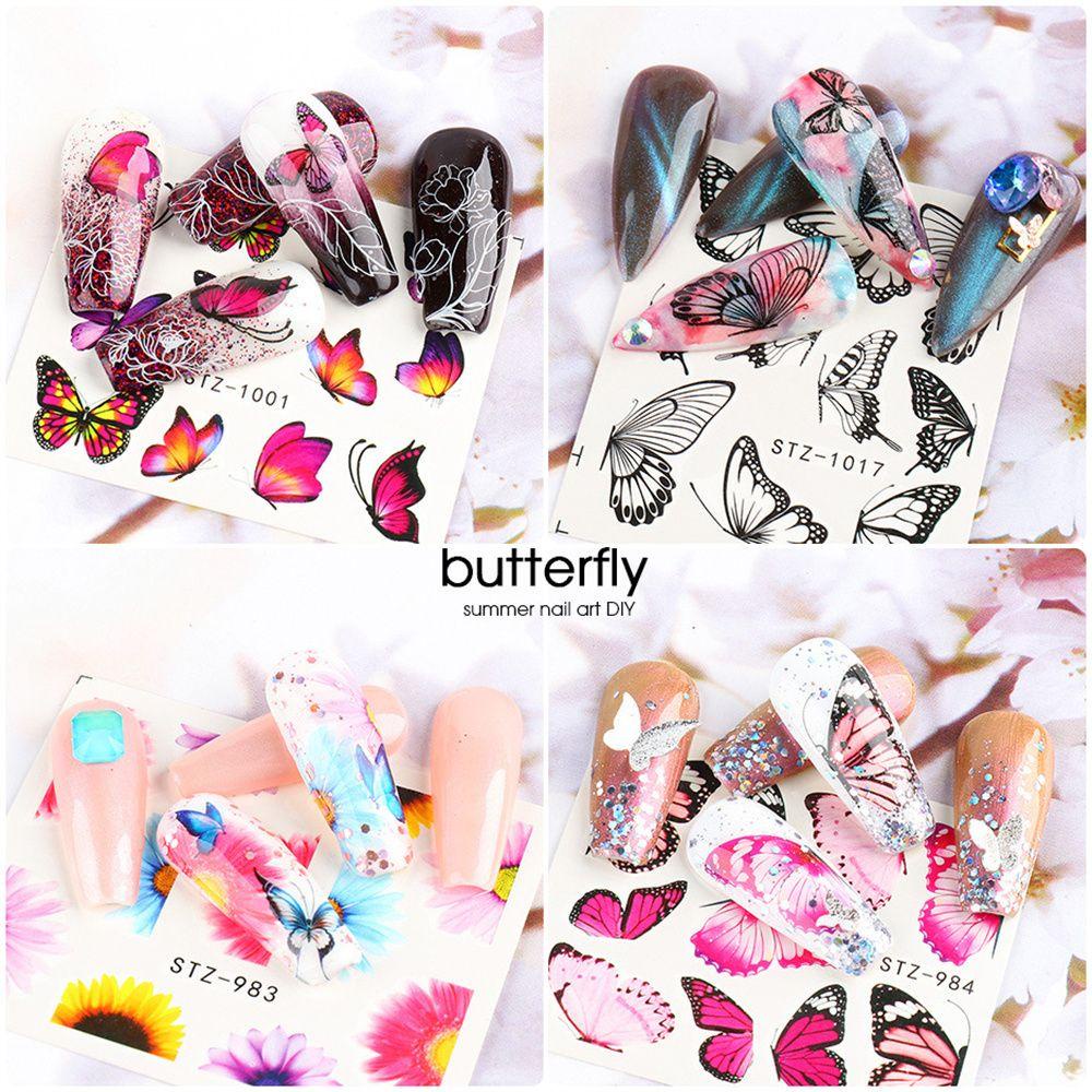 Stiker Kuku Motif Kupu-Kupu Warna Biru / Hitam Untuk Wanita Butterfly