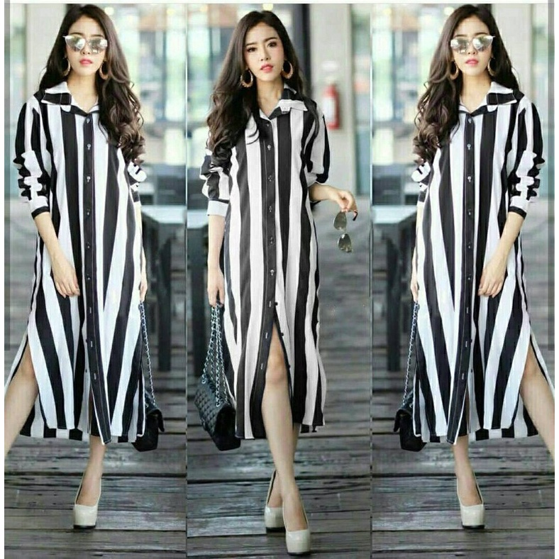 real pic long tunic salur / tunik stripe dika salur K0011310000