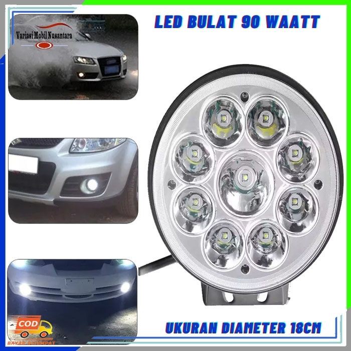 Lampu Led Tembak Headlamp Sorot Depan Bulat Work Light Mobil Jeep 90 Watt