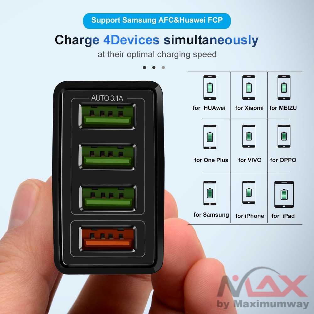 OLAF Charger USB Fast Charging QC3.0 4 Port 48W - QC-04 Warna Hitam Quick Charge 4.0 3.0 4 Port USB Charger USB Fast Charger QC4.0 QC3.0 For Samsung S10 A50 Xiaomi Mi9 iPhone X 7 Wall Adapter 48W Quick Charger 3.0 USB Charger for Samsung A51 A71 iPhone 11