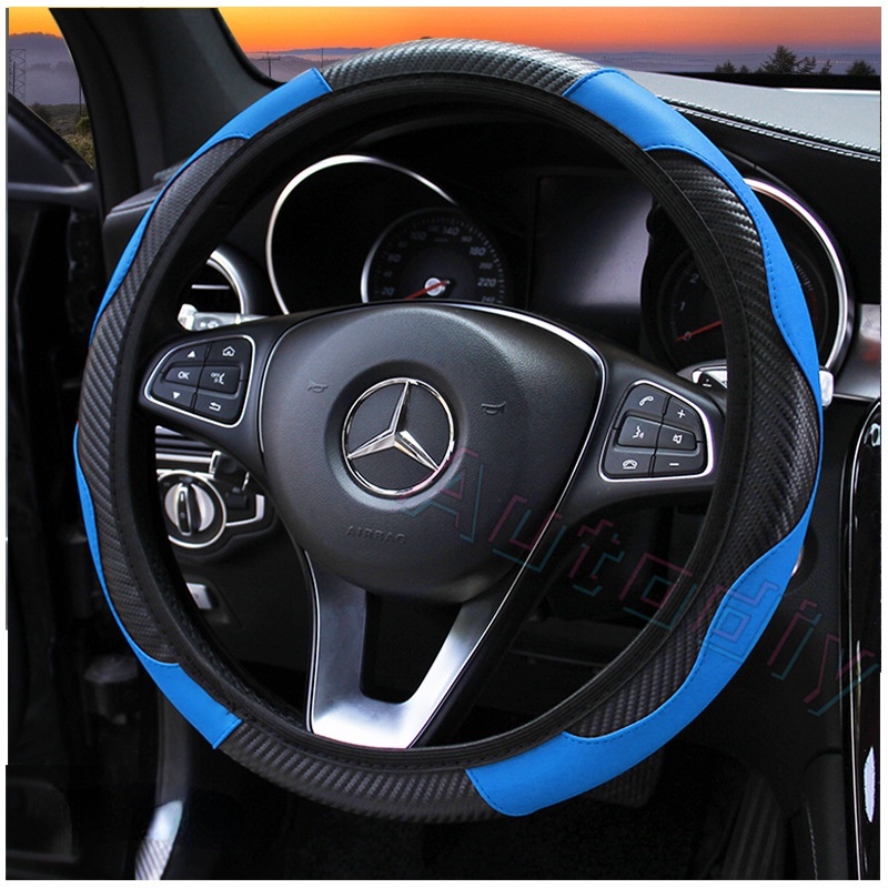 Semua Model Penutup Setir Mobil Top PU Leather Steering Wheel Cover 38cm Non-slip Serat Karbon Penutup Setir Mobil Mode Olahraga Aksesoris