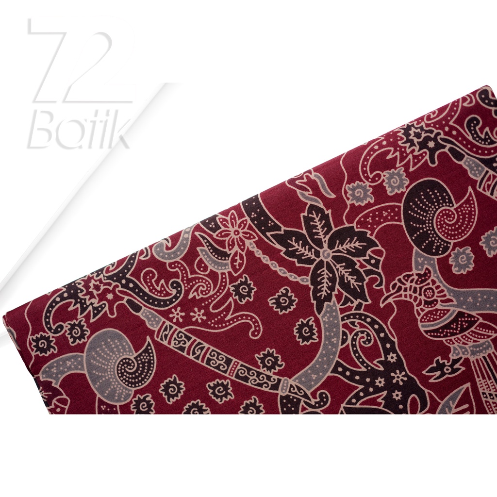 KAIN BATIK PREMIUM Bahan Katun Motif Burung Asmat Warna Merah 721759 Cap 72 Jarik Jarit Samping Kebat Panjang Batik Katun Modern Premium Bahan Seragam Batik Pernikahan Kantor Keluarga Murah Kamen Jadi Batik Bali Lembaran