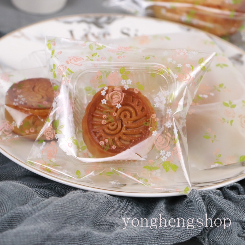 100 Pcs / set Kantong Kemasan Kue / Permen / Biskuit / Snack Motif Bunga Mawar Transparan Untuk Pesta Pernikahan