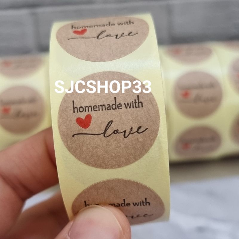 

1 roll isi 500 pcs sticker label kraft homemade with love / label kraft thank you