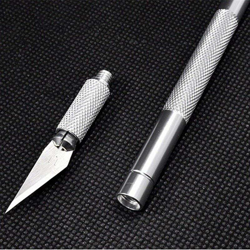 Pisau Ukir Knifezer Seni Hobby Crafting Art Knife Metal Handle with - 4 Pcs Mata Pisau