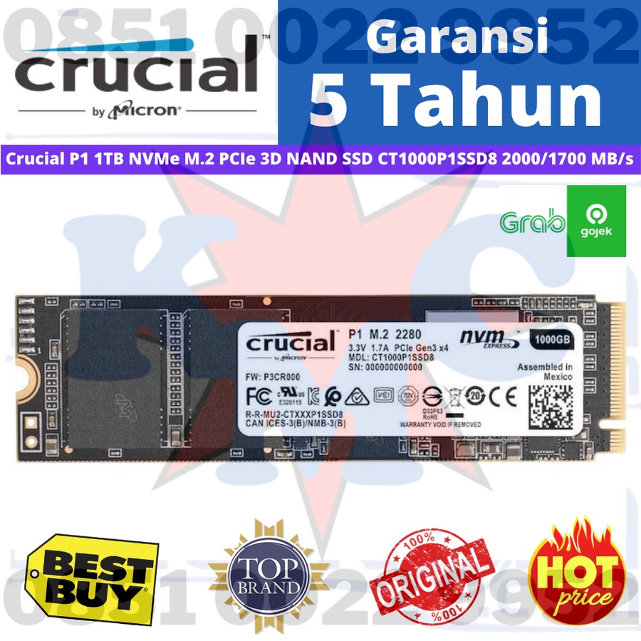 CRUCIAL P1 1TB 1 TB 3D NAND NVMe PCIe SSD Up to 2000 MB/s