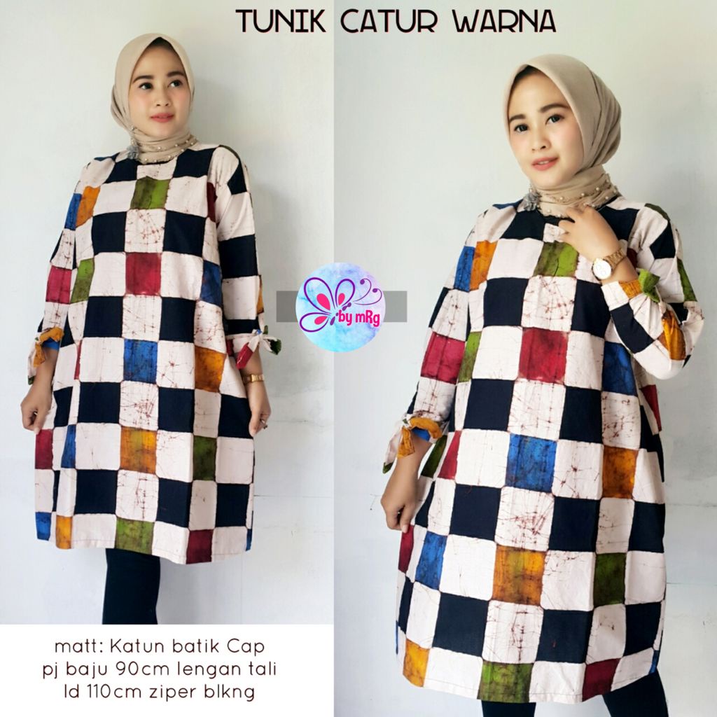 [PREMIUM] Tunik Catur Warna Batik Wonogiren Dress Kotak Batik Midi Modern Casual