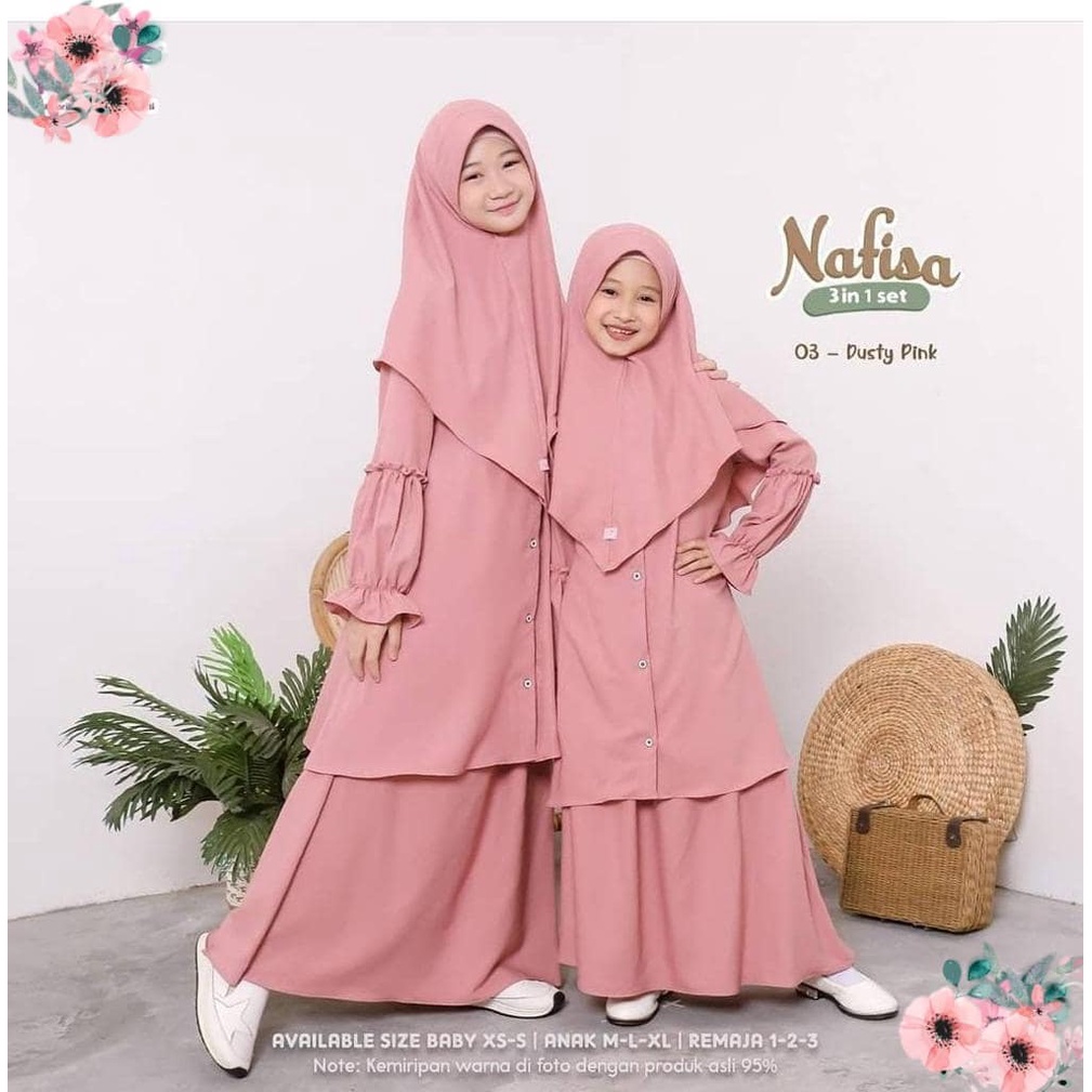Diskon // Realpict - Nafisa Syar'i Kids Set Hijab Bahan Manggo Crepe Ukuran L dan XL Gamis Anak 7 Sa