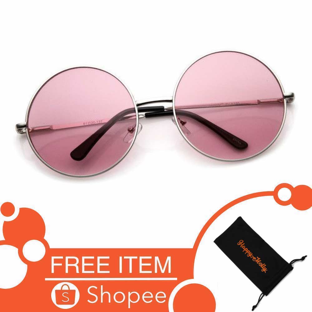 Anti UV Sunglasses [ Pink-X ] Kacamata Pria &amp; Wanita - BULAT FREE SARUNG