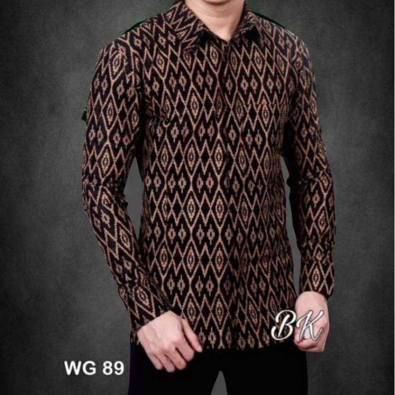 Batik Pria Lengan Panjang BATIK AZMIL HRB026 motif KERATONAN Kode 002 size M L XL XXL Reguler