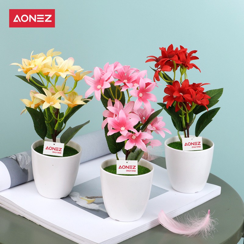 Aonez Mawar segitiga Bunga simulasi mawar pot bunga plastik Bunga buatan bunga hias tanaman