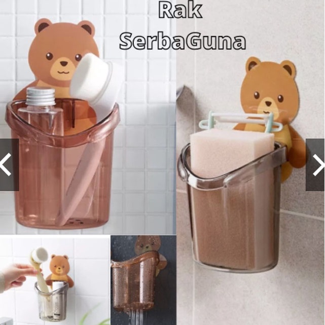 Tempat Sikat Gigi Odol Karakter Beruang / Jagung / Gantungan Tempel Dinding / Rak Gantung Kamar Mandi / Holder Sabun Wadah Serbaguna Gambar