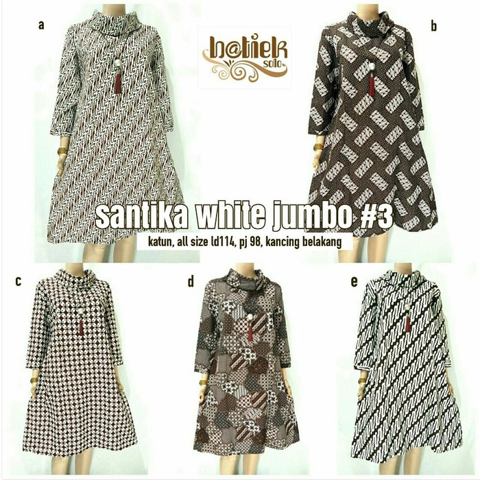 Terbaru SANTIKA WHITE JUMBO  TUNIK   TUNIC BATIK SOLO  DRESS   BAJU HIJAB SOLO Murah