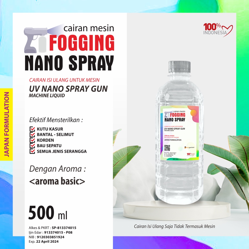 Cairan Mesin Fogging Nano Spray Aroma Wangi Segar 500 ml / Cairan Fogging Wangi 500 ml Botol Pet