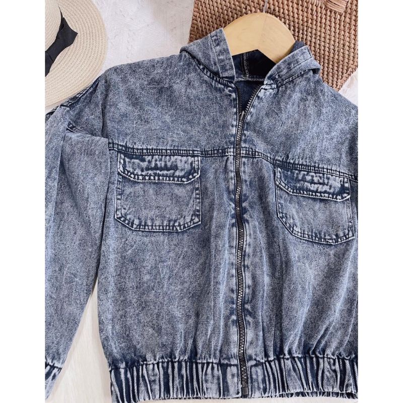 Jaket Hoodie Jeans LD 120 Crop Premium / Jaket Bomber Jaket Jeans Crop