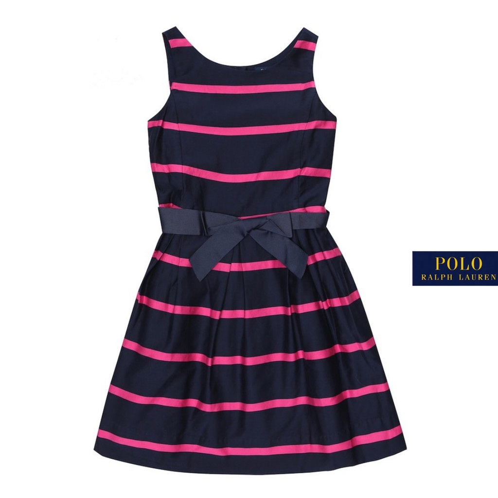 DRESS TERUSAN GAUN PESTA ANAK PEREMPUAN CEWEK RL RALPH LAUREN MOTIF GARIS 6 8 12 TAHUN