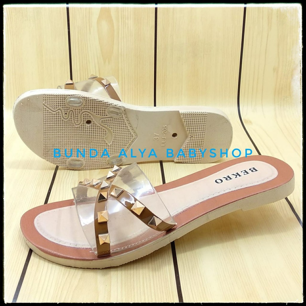 Sendal Wanita Slop Flat Size 36 - 40 COKLAT - Sendal Selop Transparan Sandal Flat Wanita OpenToe SALE