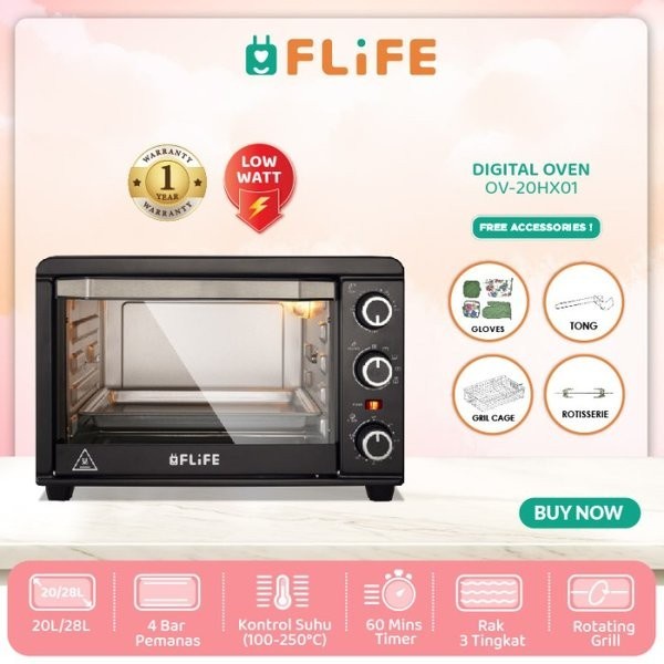 Oven Flife OV-20HX01 Oven Listrik Kapasitas 20 Liter 4 Elemen Panas