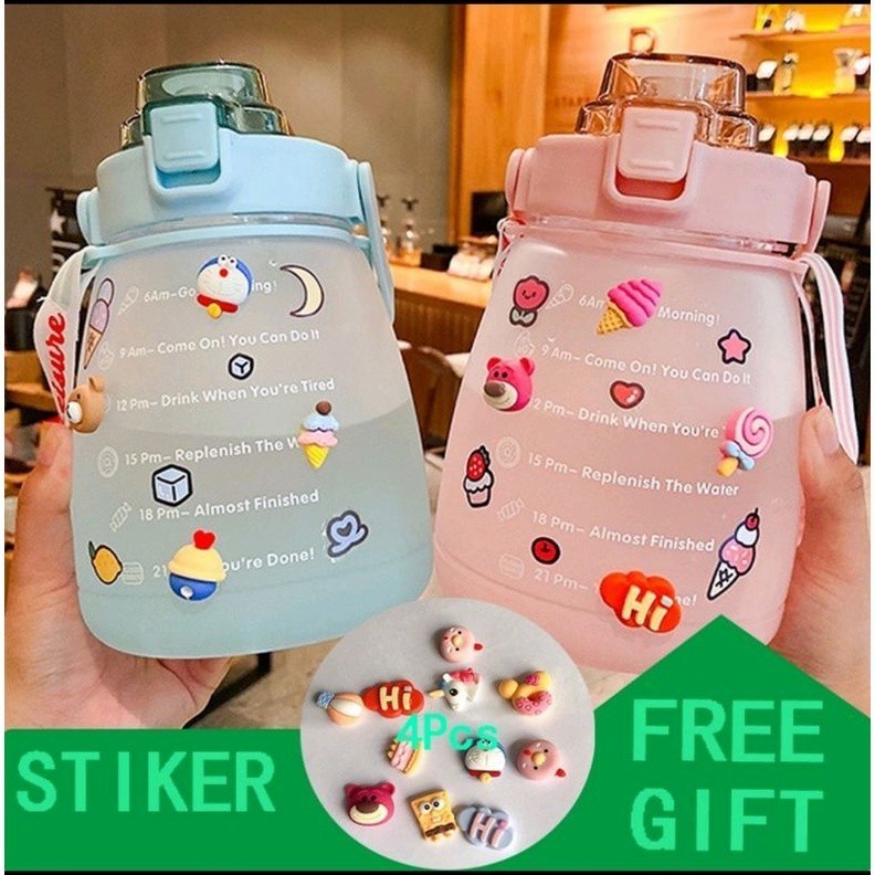 Botol Minum Motivasi Gradasi Mini 1,3 Liter 1300ml Big Belly Doff