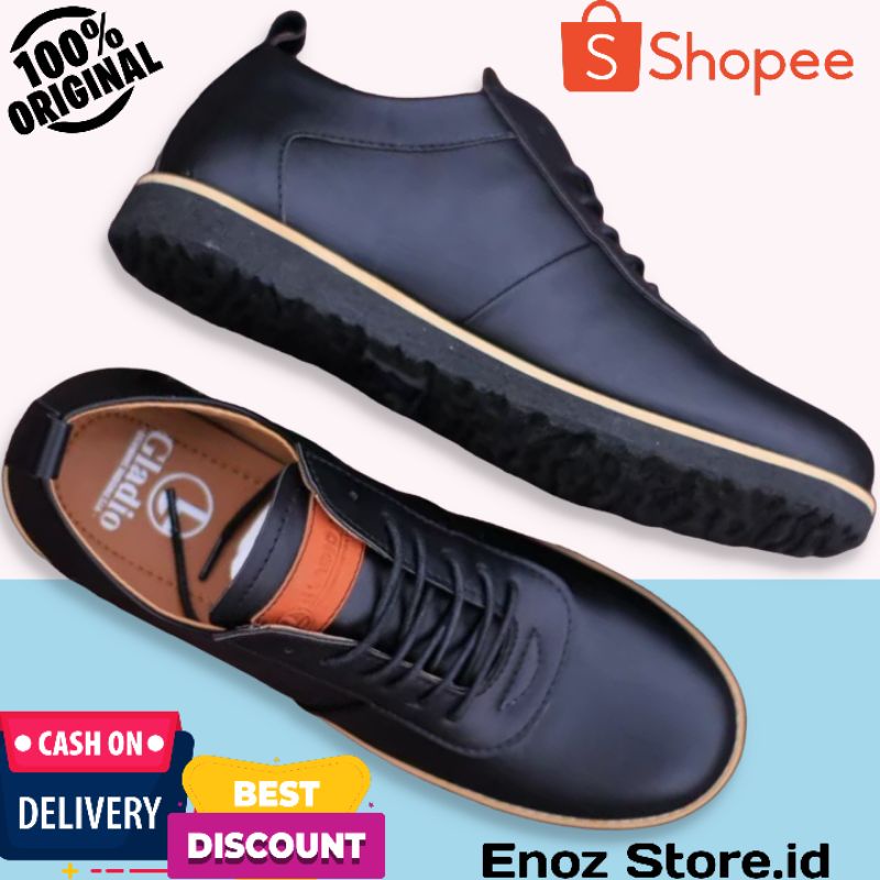 ENOZ X GLDO - Sepatu Fantofel Sneakers Hitam Pria Casual Kasual Spatu Snaker Pantofel Cassual Formal Kerja Kuliah Sekolah Cowo Kulit PU Sintetis Premium Berkualitas Original Sapatu Kets Laki Laki Remaja Dewasa Keren OOTD Kekinian