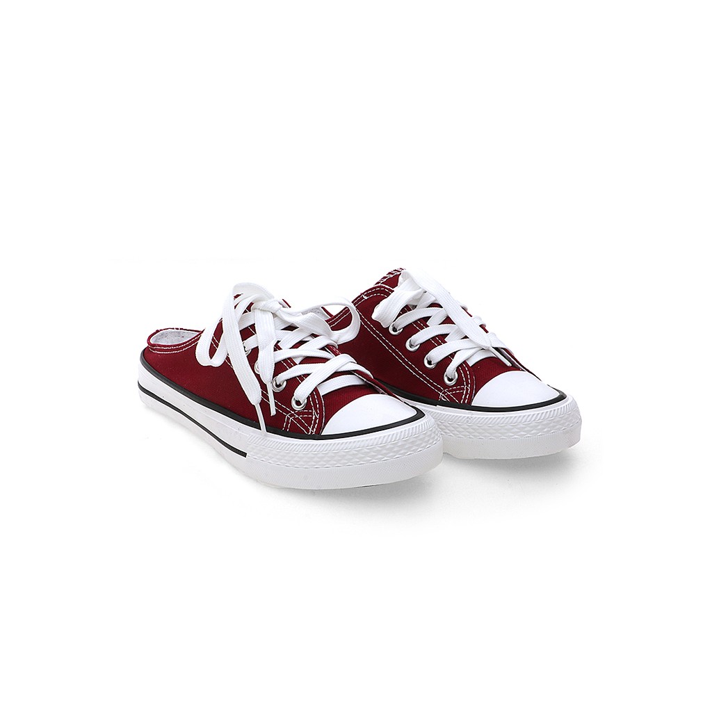 Sneakers Slip On Casual Pria Wanita Tali Ikat Comfortable - Maroon