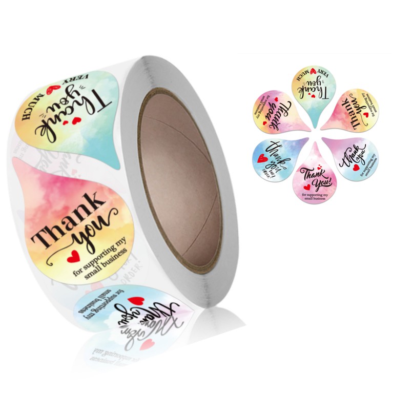 Sticker Label Thank you ukuran kecil 2.5 cm 50 pcs Stiker Terima Kasih Segel Kemasan Amplop-TY Tetes Air Random