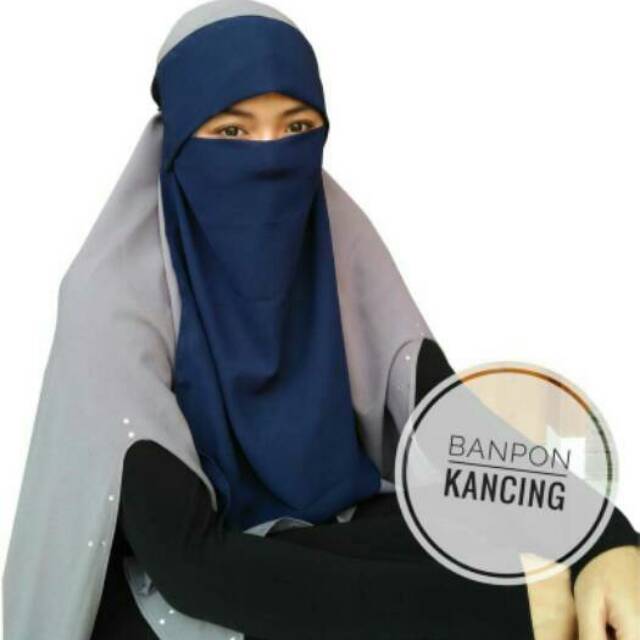 Cadar niqob bandana poni kancing sifon silky jetblack bisa untuk anak perempuan premium tanpa jahita