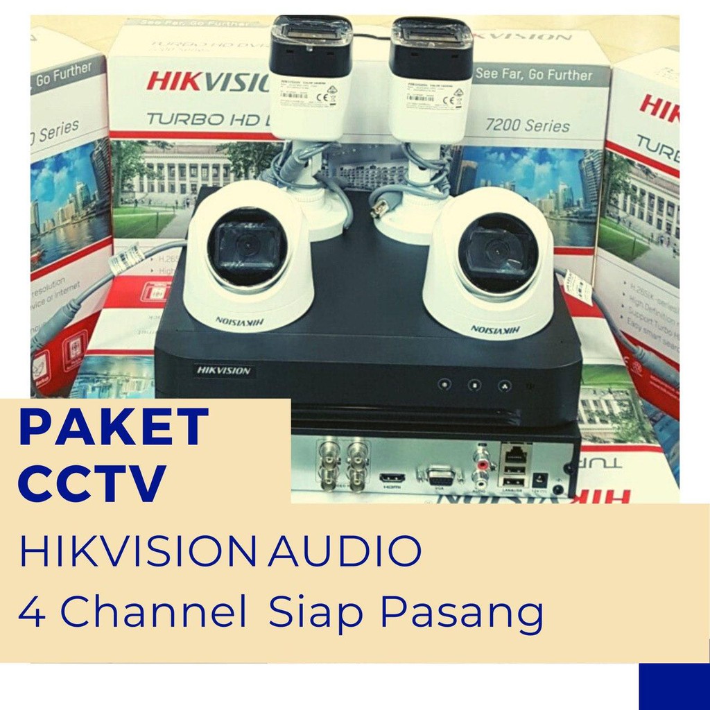 Paket CCTV Hikvision 2MP Audio Kamera Built In Mic 4 Kamera Siap Pasang