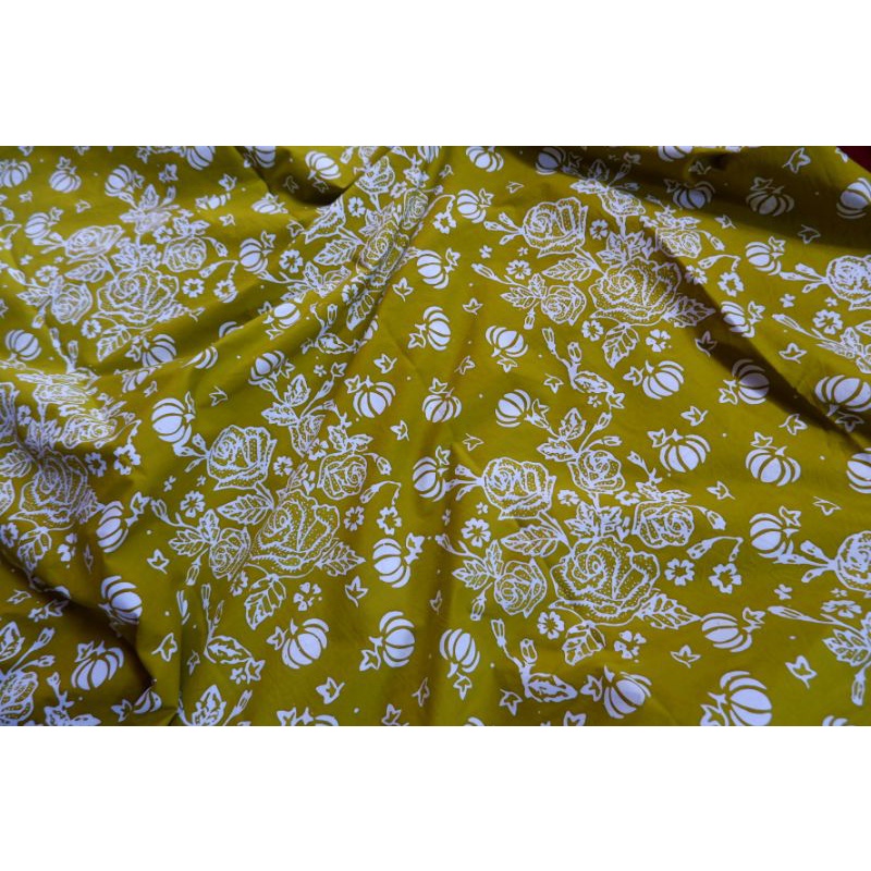 READY Kain Batik Cap Asli Motif Mawar Sinebar Warna Olive Kain Katun Prima Halus Original Handmade
