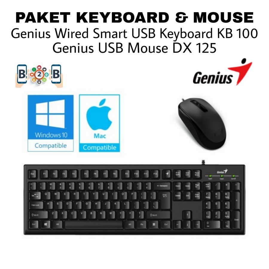 PAKET Genius Wired Smart USB Keyboard KB 100 - Genius USB Mouse DX 125