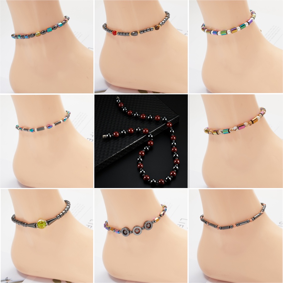 Gelang Kaki Magnet Anti Pembengkakan Bahan Obsidian Warna Hitam Untuk Menurunkan Berat Badan