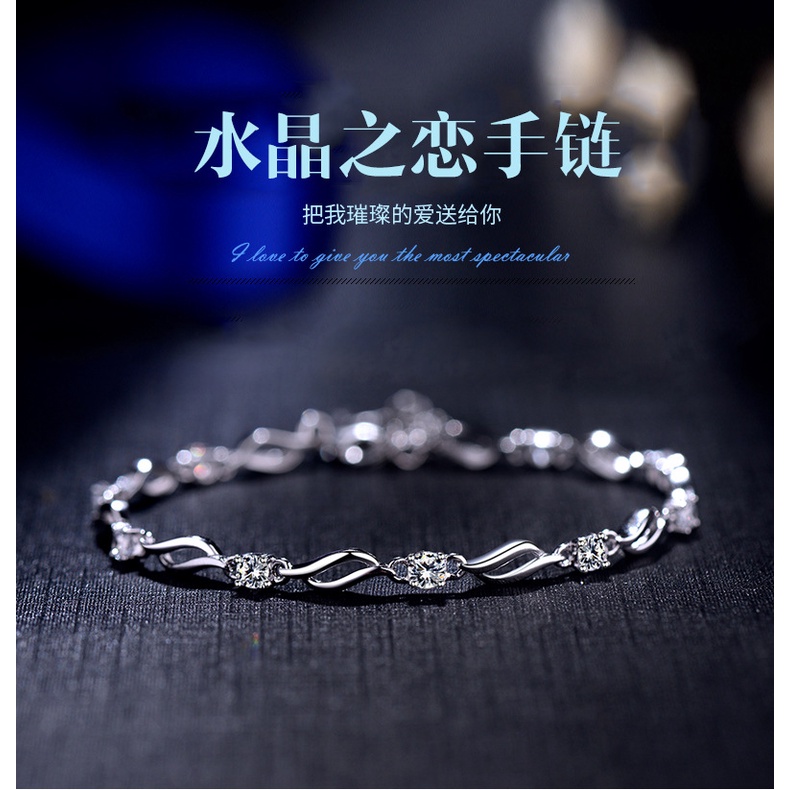 Gelang Bahan Stainless Steel Lapis Silver Aksen Berlian Kristal Untuk Wanita