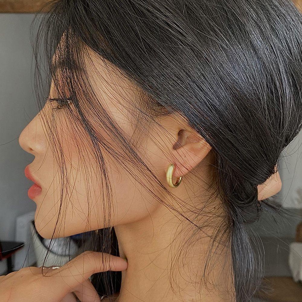 Rebuy Anting Emas Elegan Geometris Wanita Jarum Perak Tembaga Retro Perhiasan Perempuan