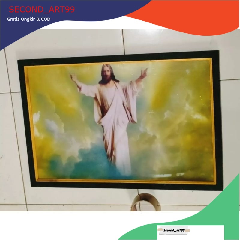 Pajangan dinding lukisan cetak murah gambar Tuhan Yesus ukuran 65x45cm wall decor