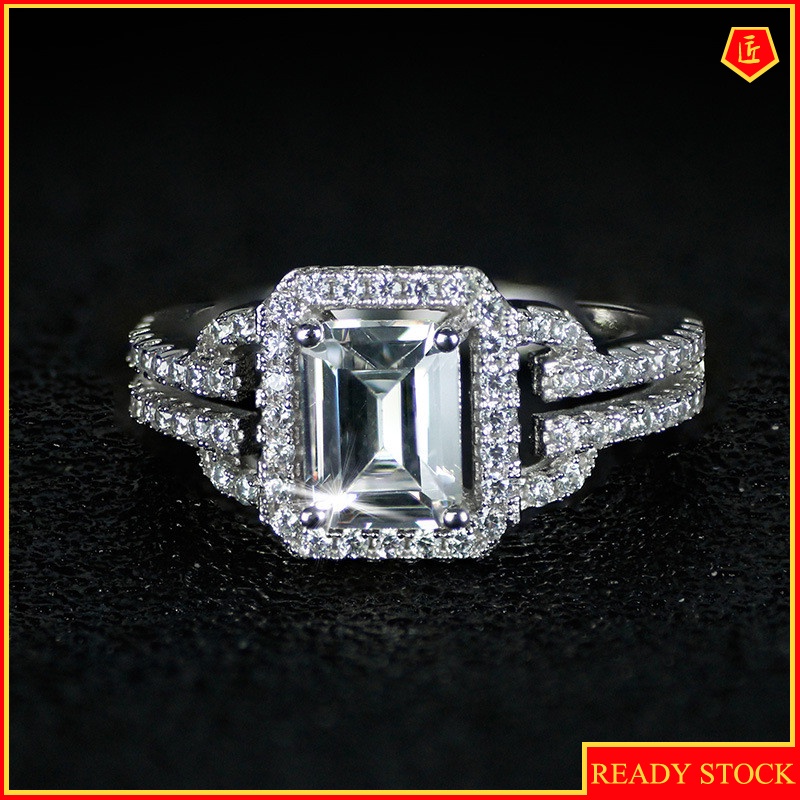 [Ready Stock]New Micro-Inlaid Bright Square Diamond Ring for Women