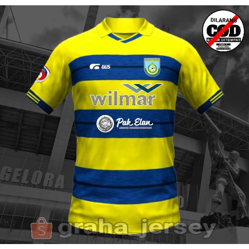 Jersey Gresik United FC Home 2021 - 2022 Liga 3 Nasional Kuning Biru Printing Lokal