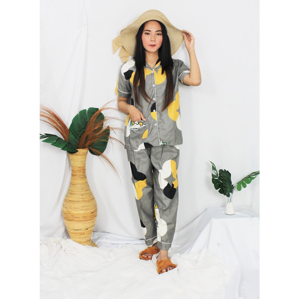 OKHISHOP - CP1 Piyama Pajamas CP Baju Tidur Piyama Wanita Dewasa Setelan CP Motif Trendy Karakter Kotak Guilen-CP Danira
