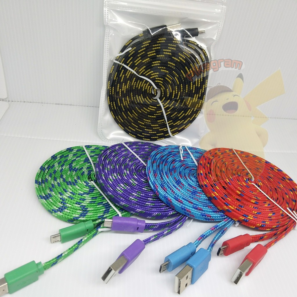 kabel data model tali sepatu 3m micro usb charger cable 3 meter 300cm android gepeng pipih sync