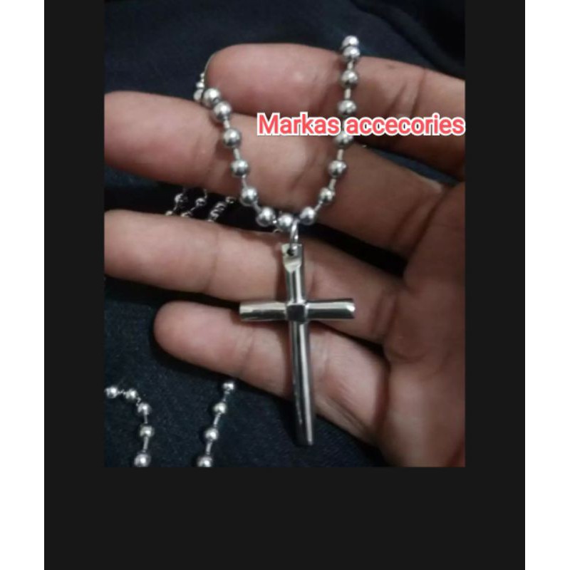 KALUNG SALIB BESI PUTIH / KALUNG PRIA / KALUNG PRIA DAN WANITA / KALUNG TITANIUM