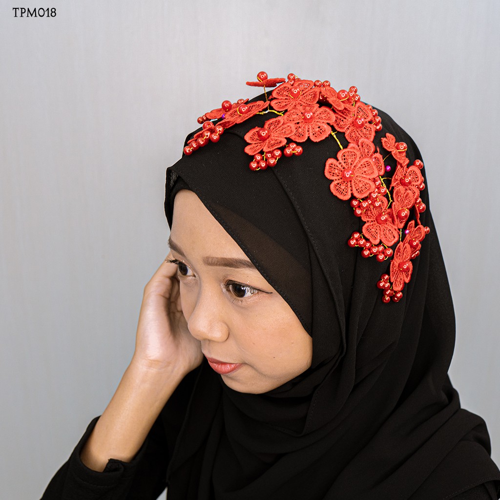 [SIAP KIRIM] SATU SET TIARA CROWN WEDDING HIJAB MODERN BUNGA MERAH TPM018