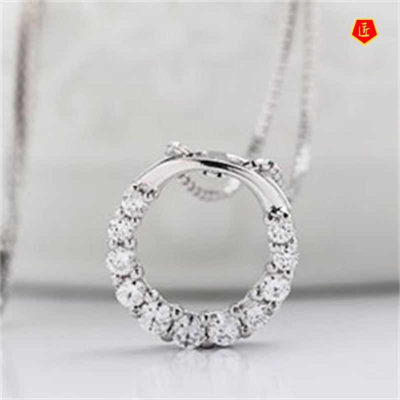 [Ready Stock]Diamond Circle Silver Necklace Female Affordable Luxury Fashion Temperament