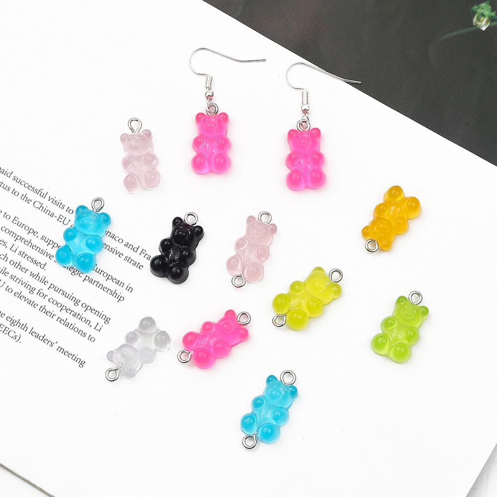 CHARMS 8 / 10pcs Liontin Bentuk Beruang Permen Bahan Resin Untuk Aksesoris Perhiasan Anting Kalung Gantungan Kunci